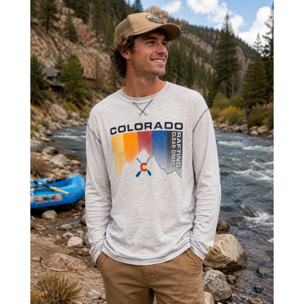 Ouray Sportswear Colorado Rafting Clear Creek Long Sleeve Shirt Gray Mens XL